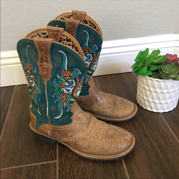Ariat Rodeobaby Relic bling skull boots size 8B - Picture 2 of 8